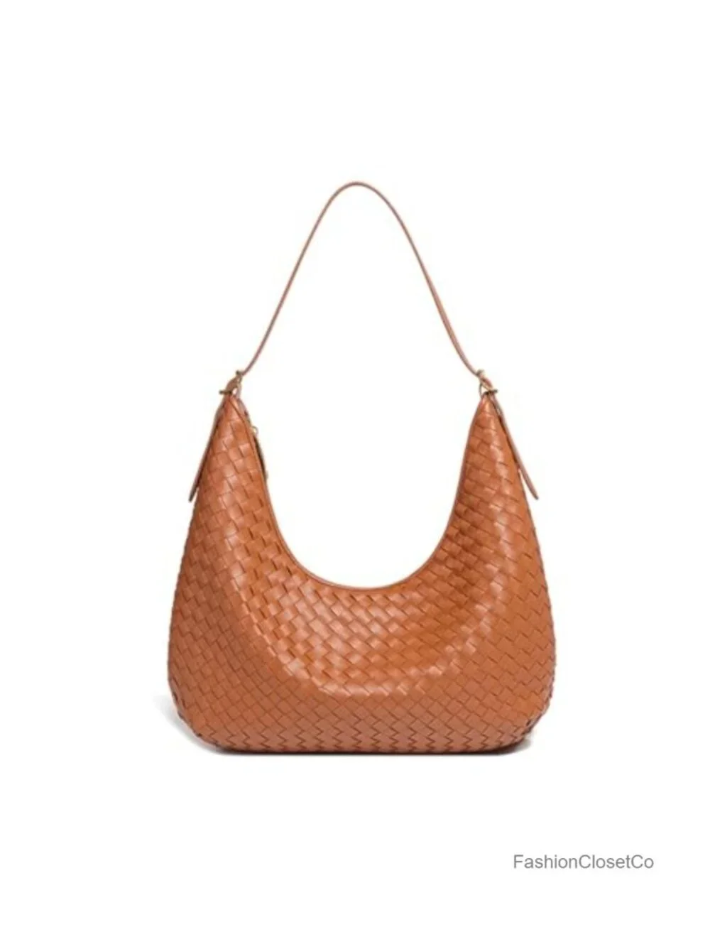 Large Woven Hobo Bag Vegan Leather Crescent Shoulder Purse